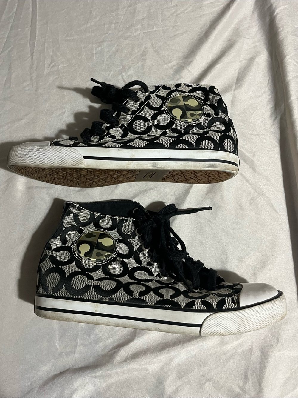 Coach Black Signature Logo High-Top Sneakers Womens Size 8.5 - Picture 3 of 7